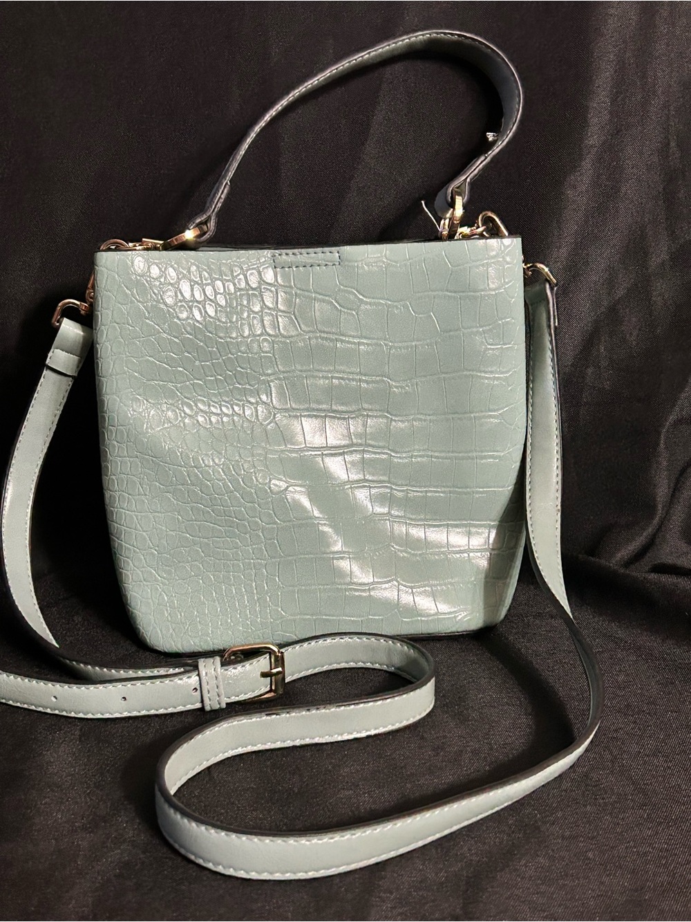 Isabelle Vegan Women’s Croc-Embossed Light Blue Crossbody Bag